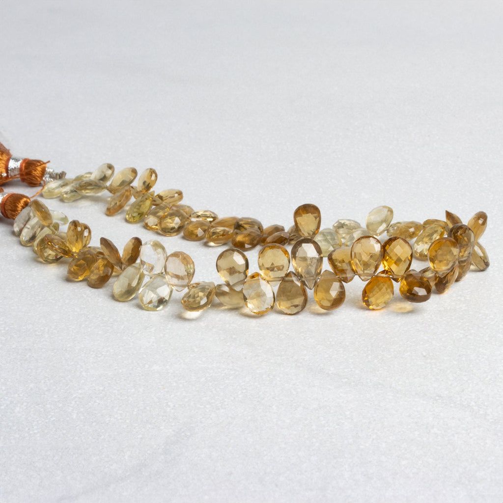 8x6mm Whiskey Quartz Faceted Pears 9 inch 74 beads - The Bead Traders