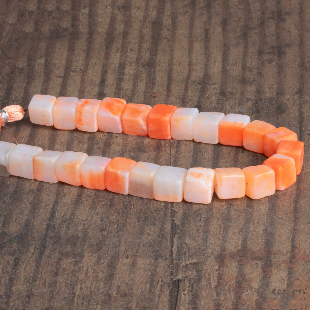 9 - 10mm Burning Orange Opal Plain Cubes 8 inch 21 beads - The Bead Traders