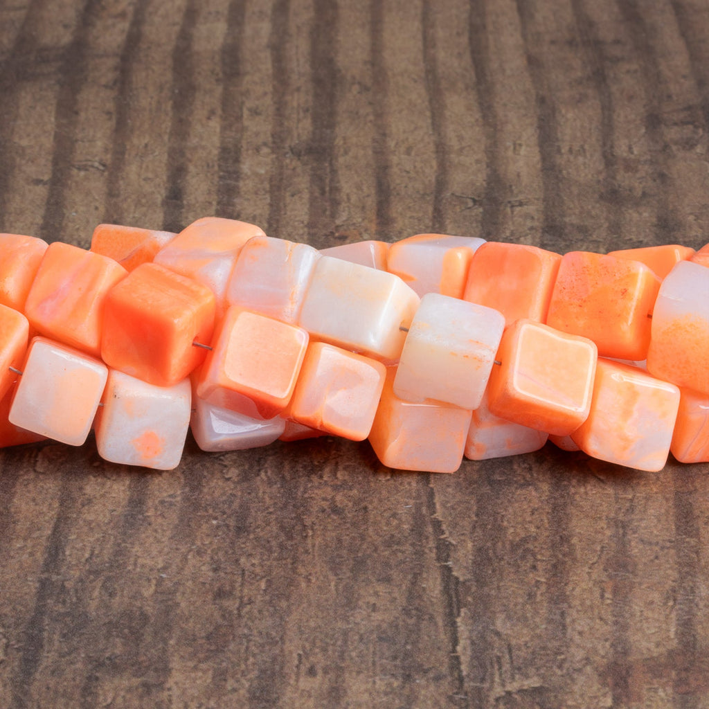 9 - 10mm Burning Orange Opal Plain Cubes 8 inch 21 beads - The Bead Traders