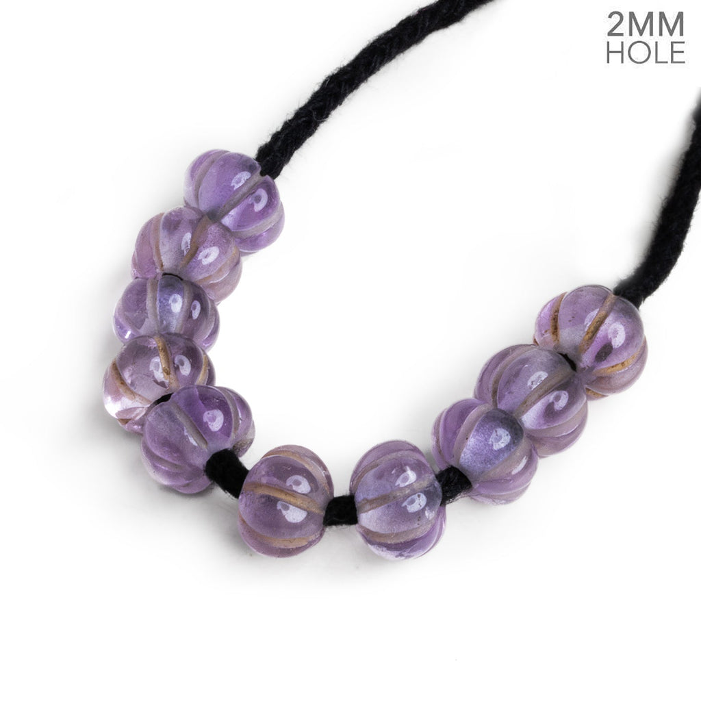 9 - 11mm Amethyst Carved Melon 2mm Large Hole 10 Beads - The Bead Traders