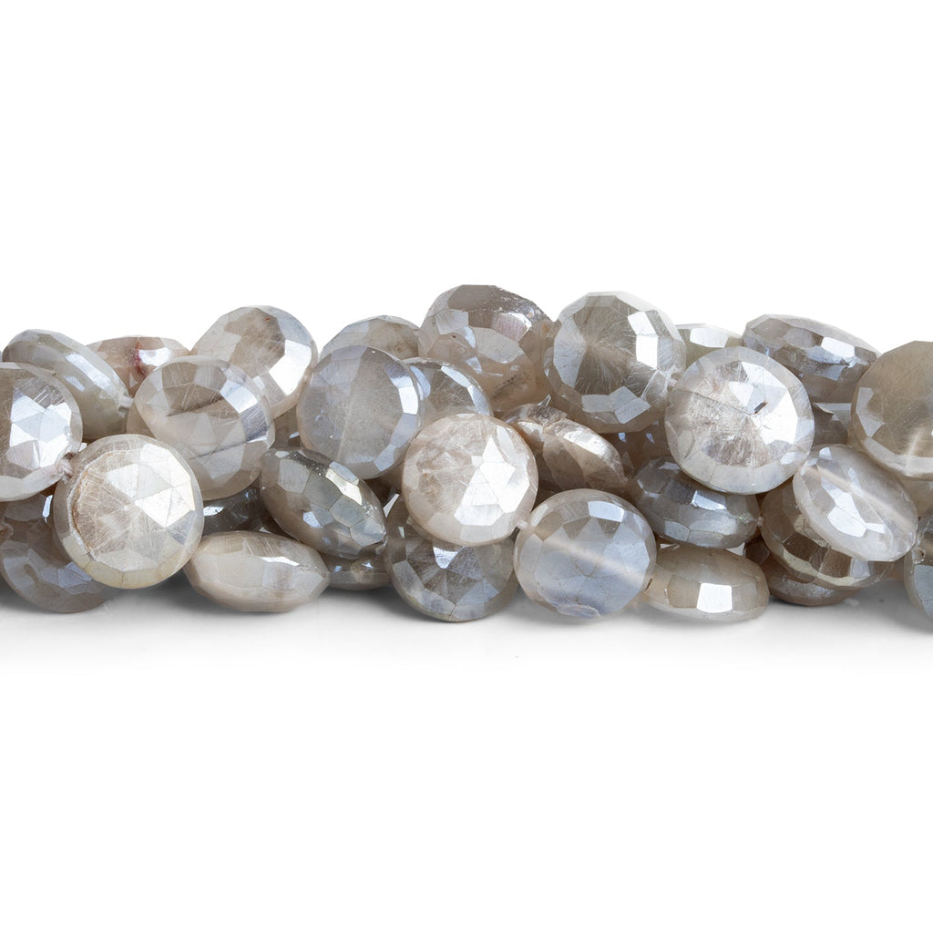 9 - 11mm Mystic Platinum Moonstone Faceted Coins 14 inch 35 beads - The Bead Traders