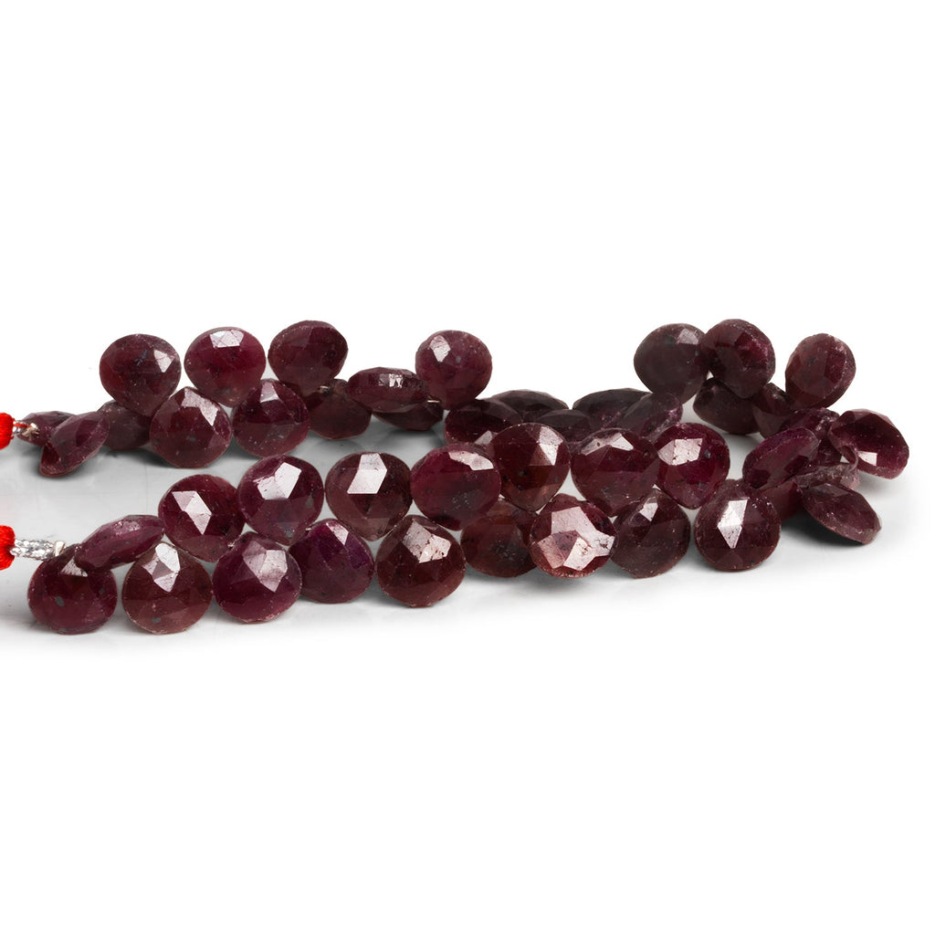 9 - 11mm Ruby Faceted Hearts 8.5 inch 43 beads - The Bead Traders