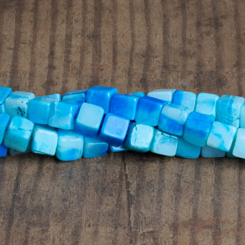 9mm Blue Opal Plain Cubes 8 inch 22 beads - The Bead Traders