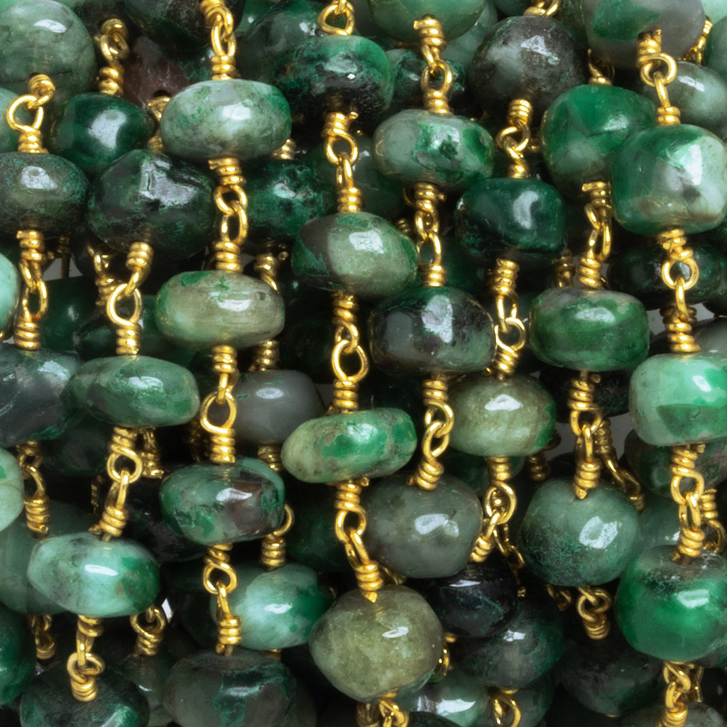 9mm Emerald Rondelle Gold Chain 24 beads - The Bead Traders