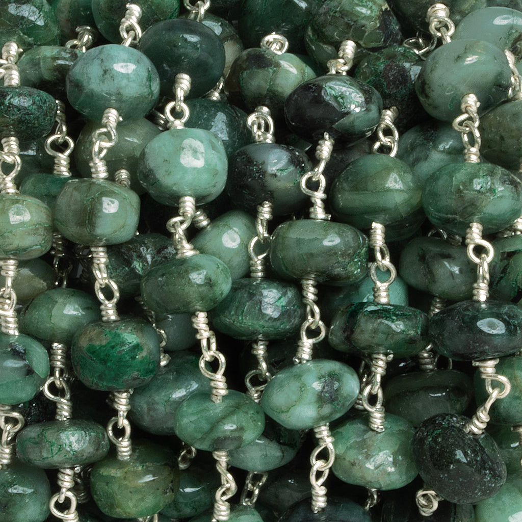 9mm Emerald Rondelle Silver Chain 24 beads - The Bead Traders