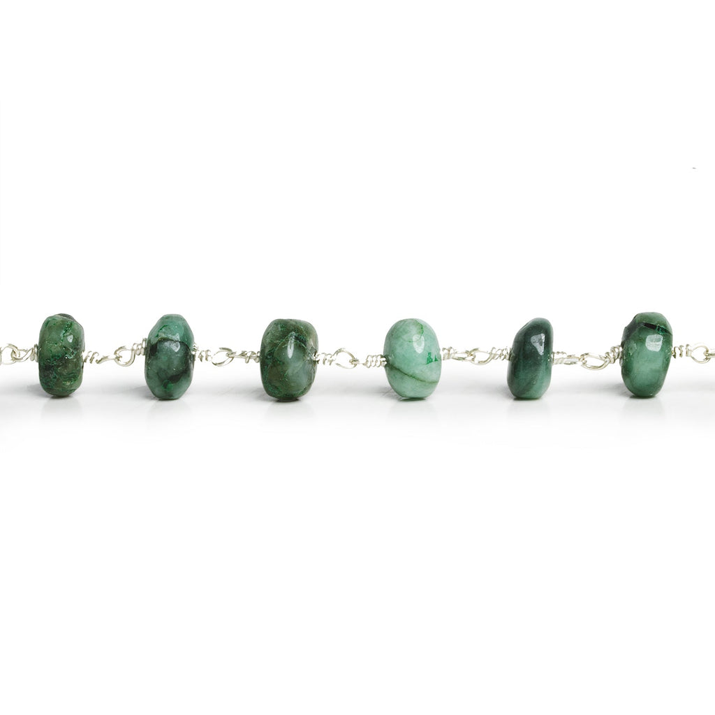 9mm Emerald Rondelle Silver Chain 24 beads - The Bead Traders