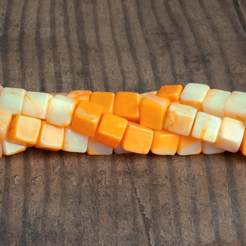 9mm Yellow Orange Opal Plain Cubes 8 inch 21 beads - The Bead Traders