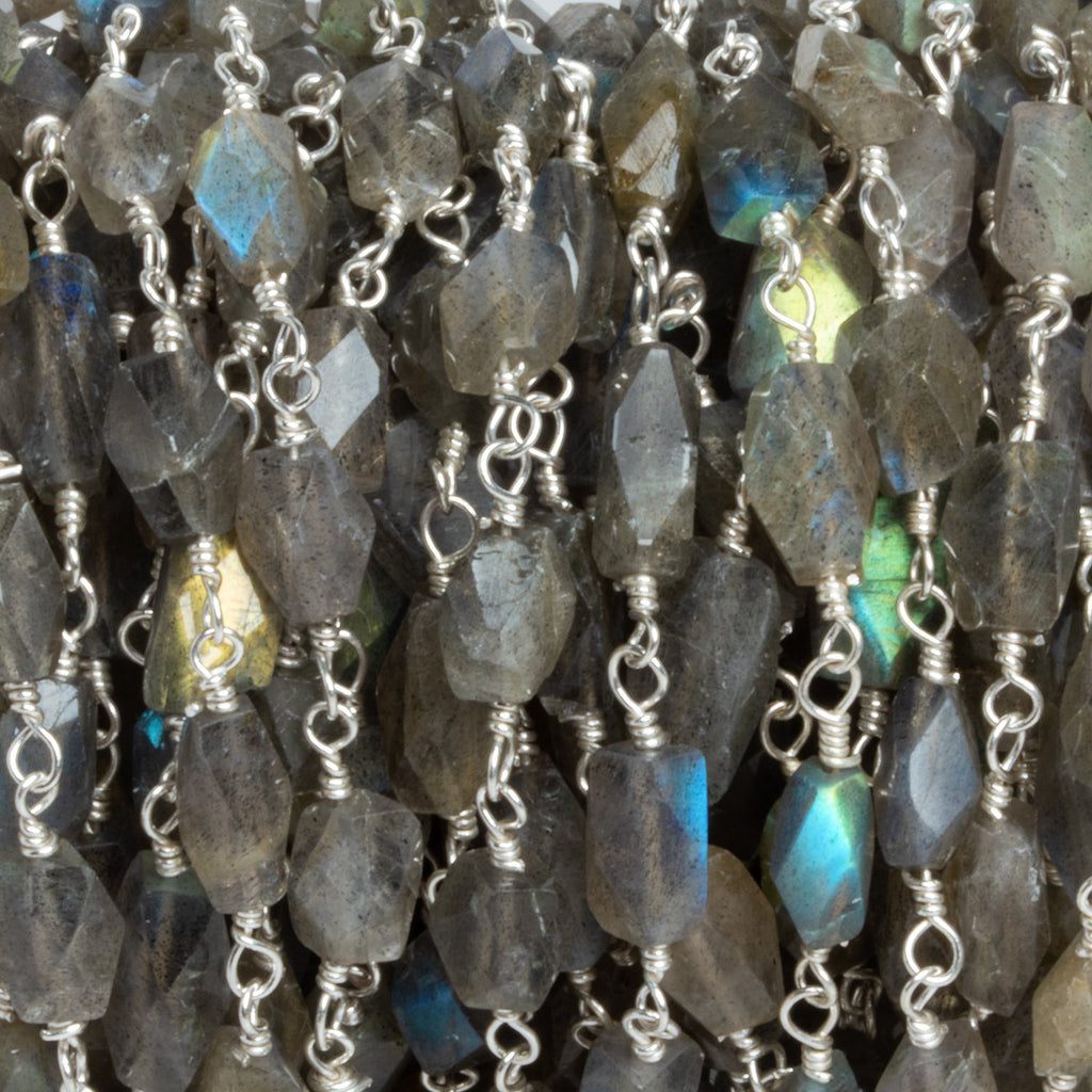 9x5mm Labradorite Faceted Rectangle Silver Chain 20 Beads - The Bead Traders