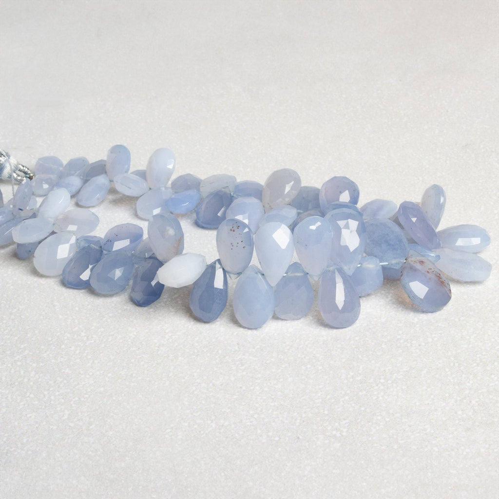 9x6mm Blue Chalcedony Faceted Pears 8 inch 61 beads - The Bead Traders