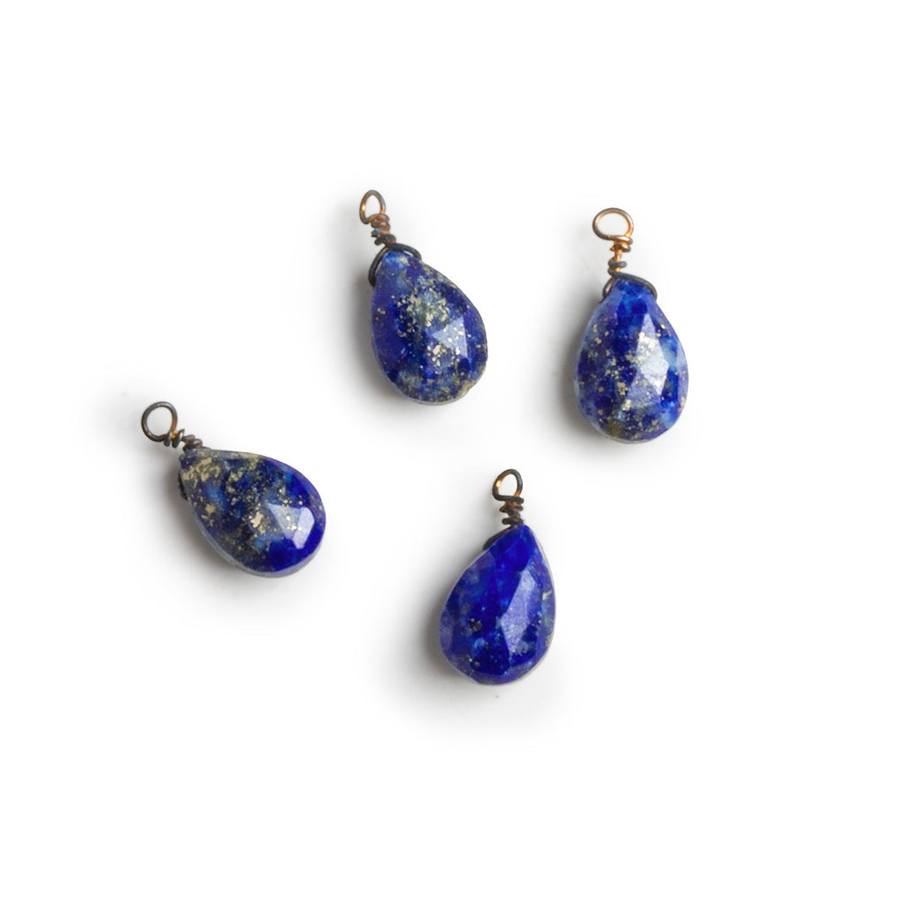 9x6mm Lapis Lazuli Pear Copper Wire - Wrapped Focal Pendants 4 Pieces - The Bead Traders