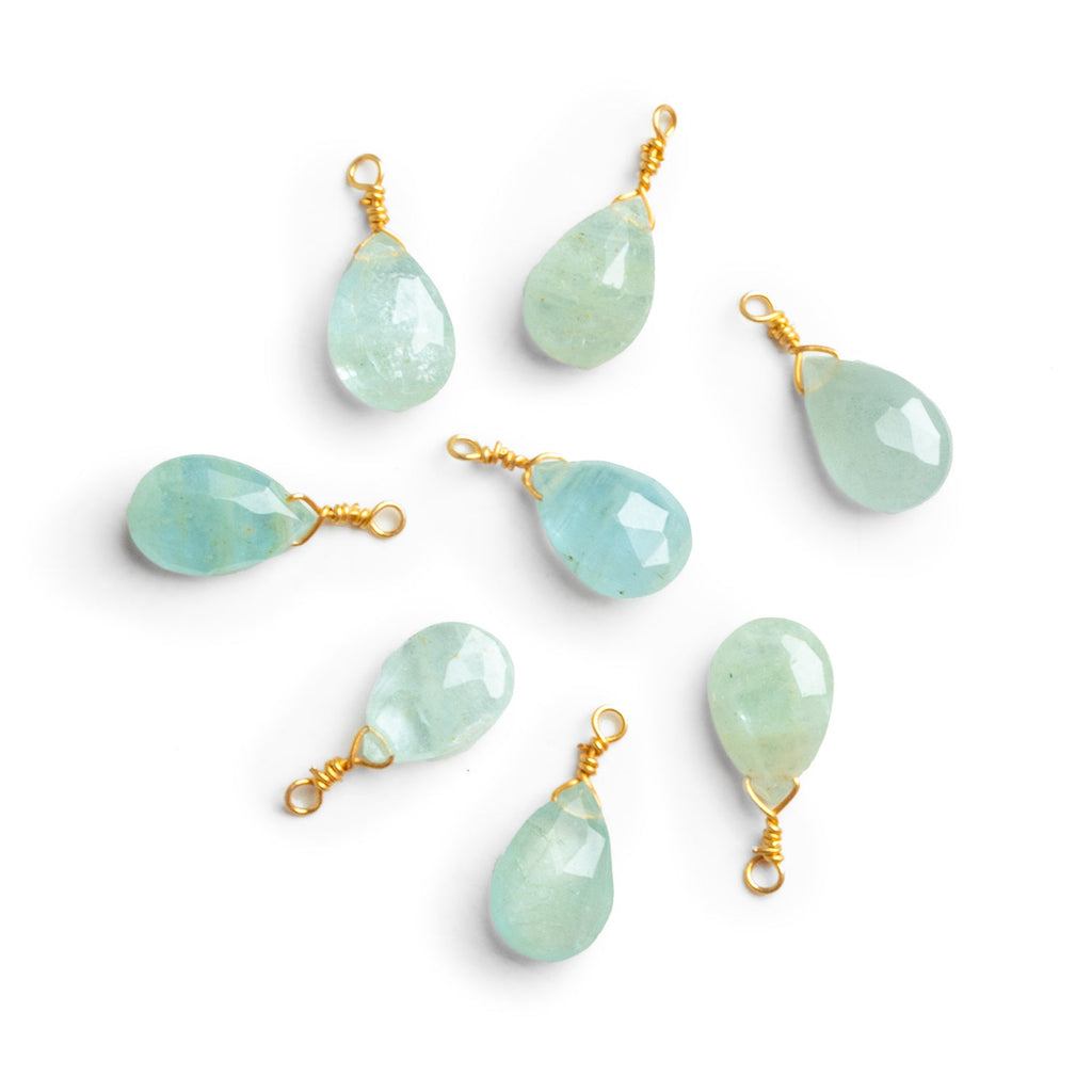 9x6mm Vermeil Wire - Wrapped Aquamarine Pear 1 Bead - The Bead Traders