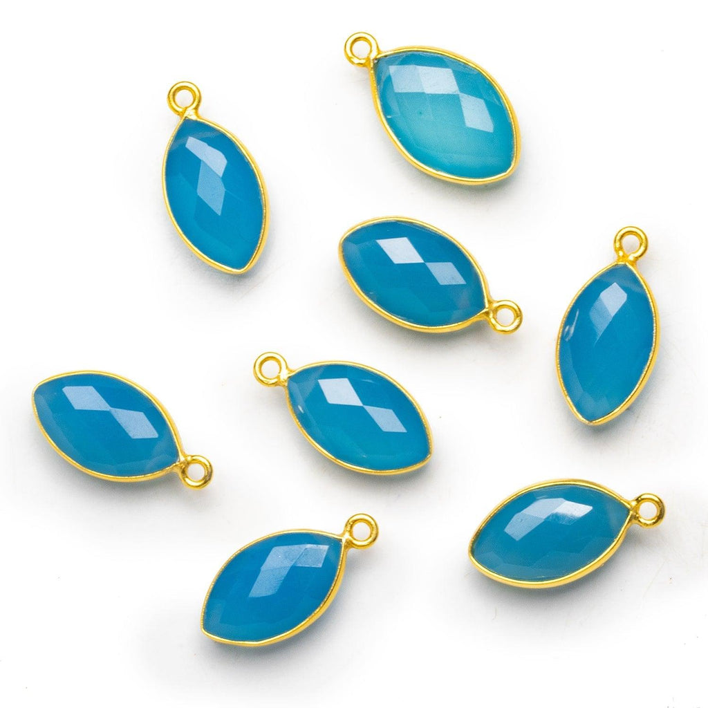 15x10mm Vermeil Bezeled Santorini Blue Chalcedony Marquise Pendant - The Bead Traders