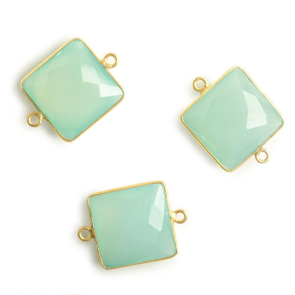 16x16mm Vermeil Bezel Sea Blue Chalcedony Square Connector 1 piece - The Bead Traders