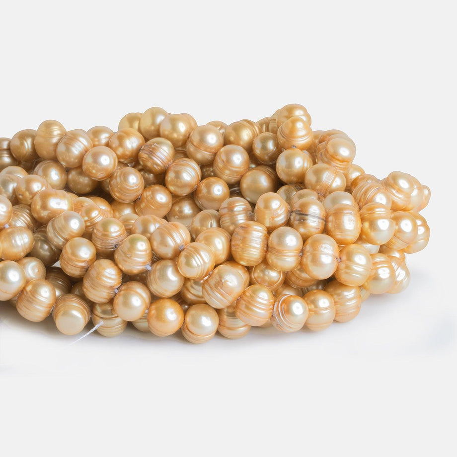 Freshwater Pearls Champagne Beige Color Almost Round 6mm x 5mm Beads Strand  16