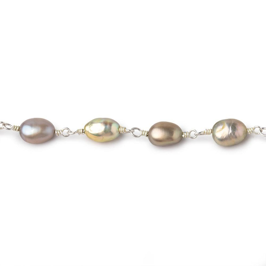 Buy 6mm Multi Color Baroque Freshwater Pearl Silver Chain - The Bead Traders