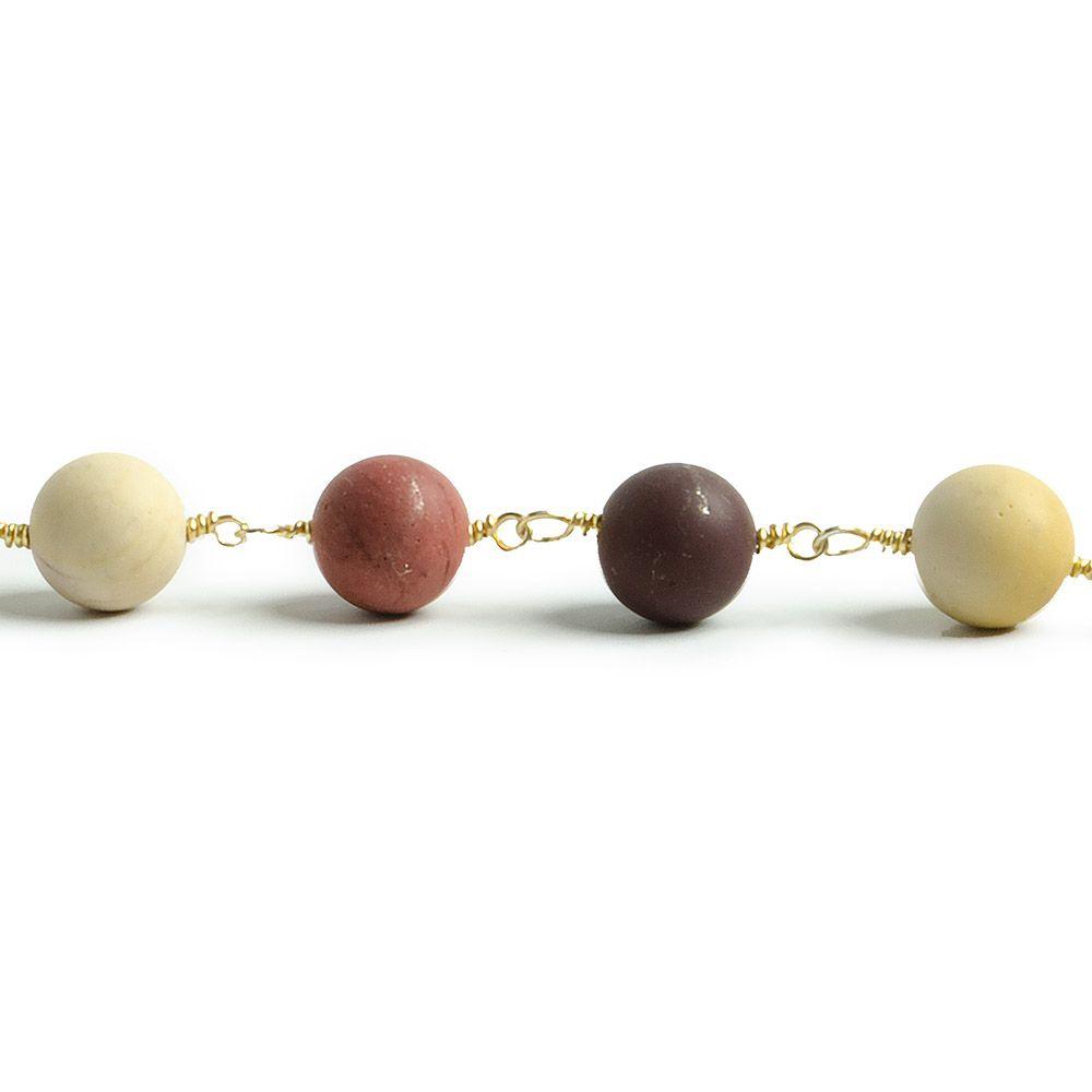 8mm Matte Moukaite Jasper plain round Gold plated Chain by the foot with 22 pieces - The Bead Traders