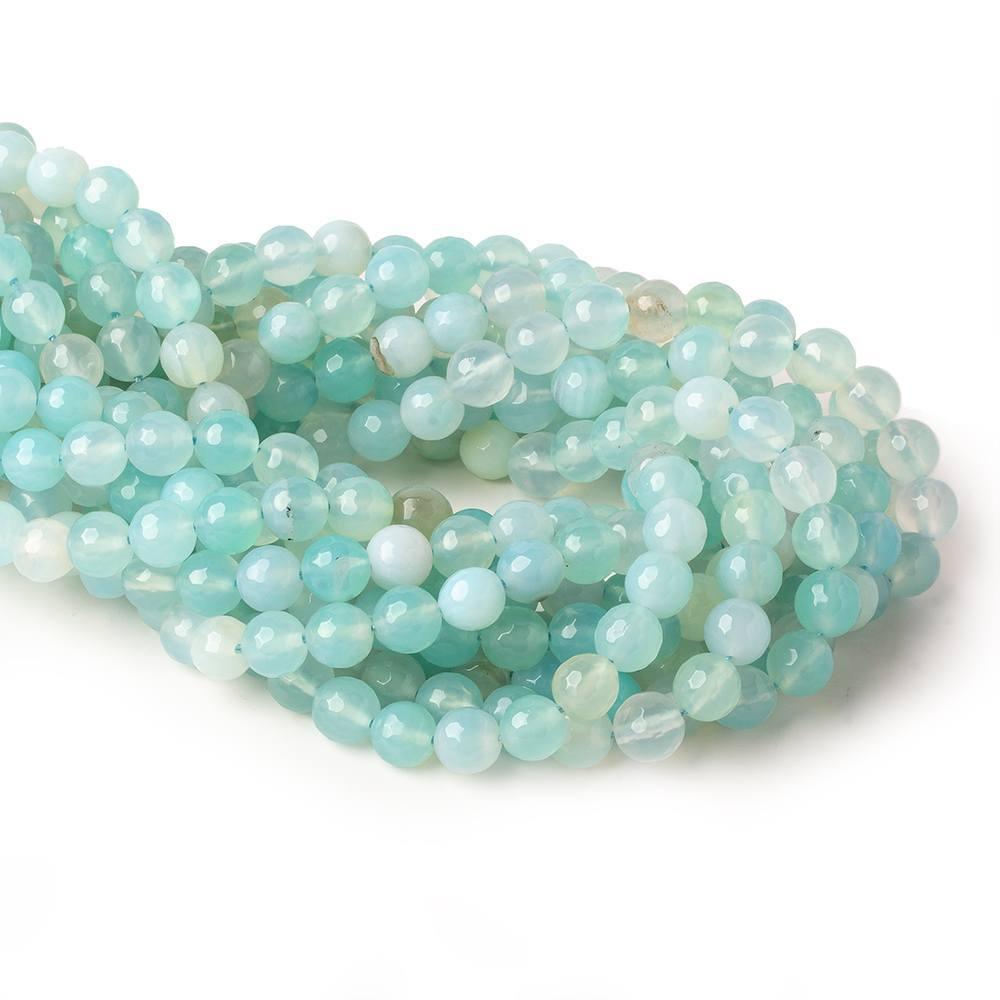 8mm Seaglass Aqua Agate faceted rounds 15 inch 47 beads - The Bead Traders