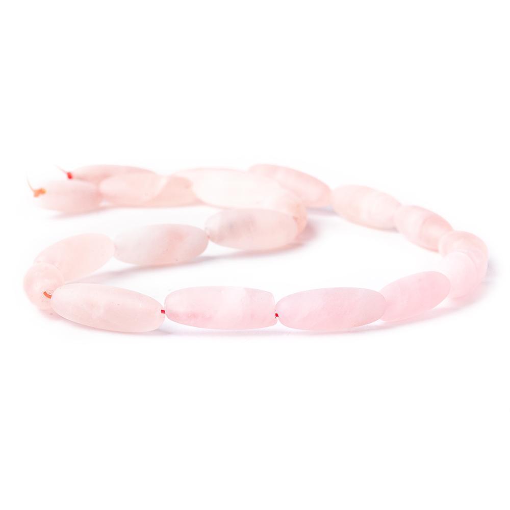 Matte Rose Quartz plain elongated ovals 16 inch 18 beads 22x8mm average size - The Bead Traders