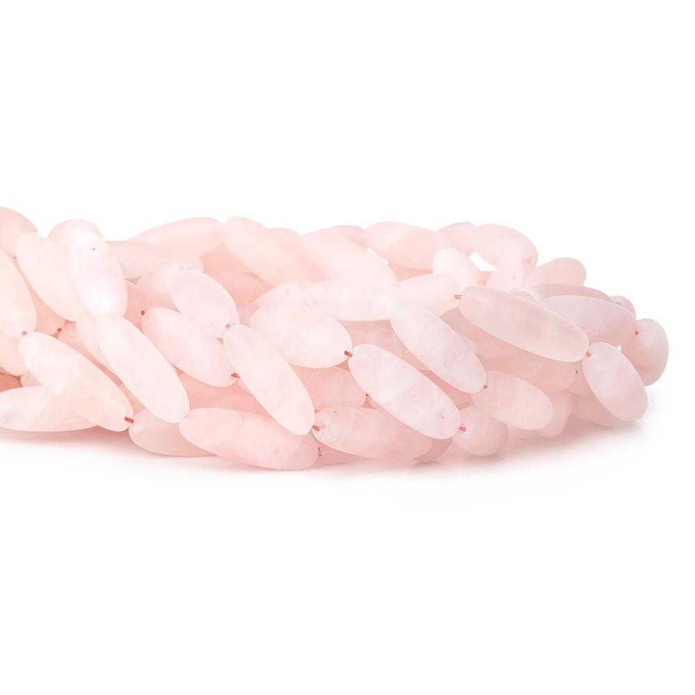 Matte Rose Quartz plain elongated ovals 16 inch 18 beads 22x8mm average size - The Bead Traders