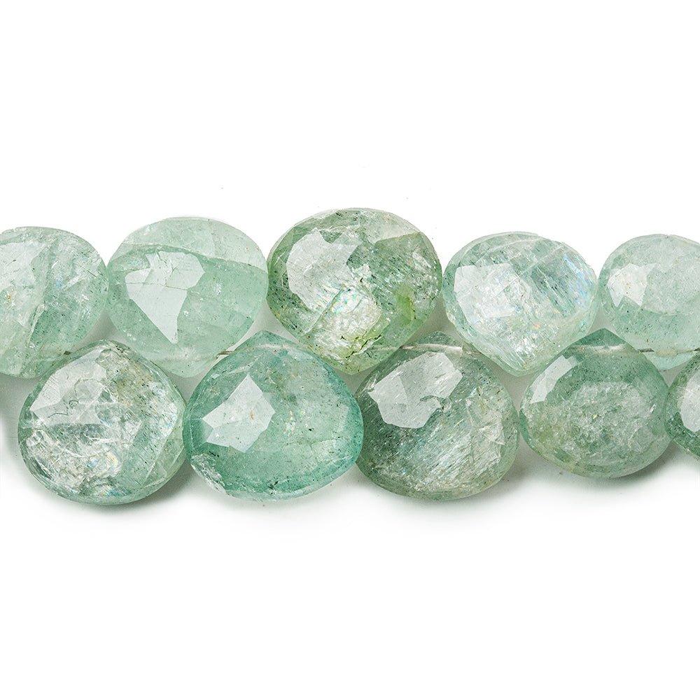 Moss Aquamarine Faceted Hearts 8x8-14x14m 8 inch 37 beads - The Bead Traders