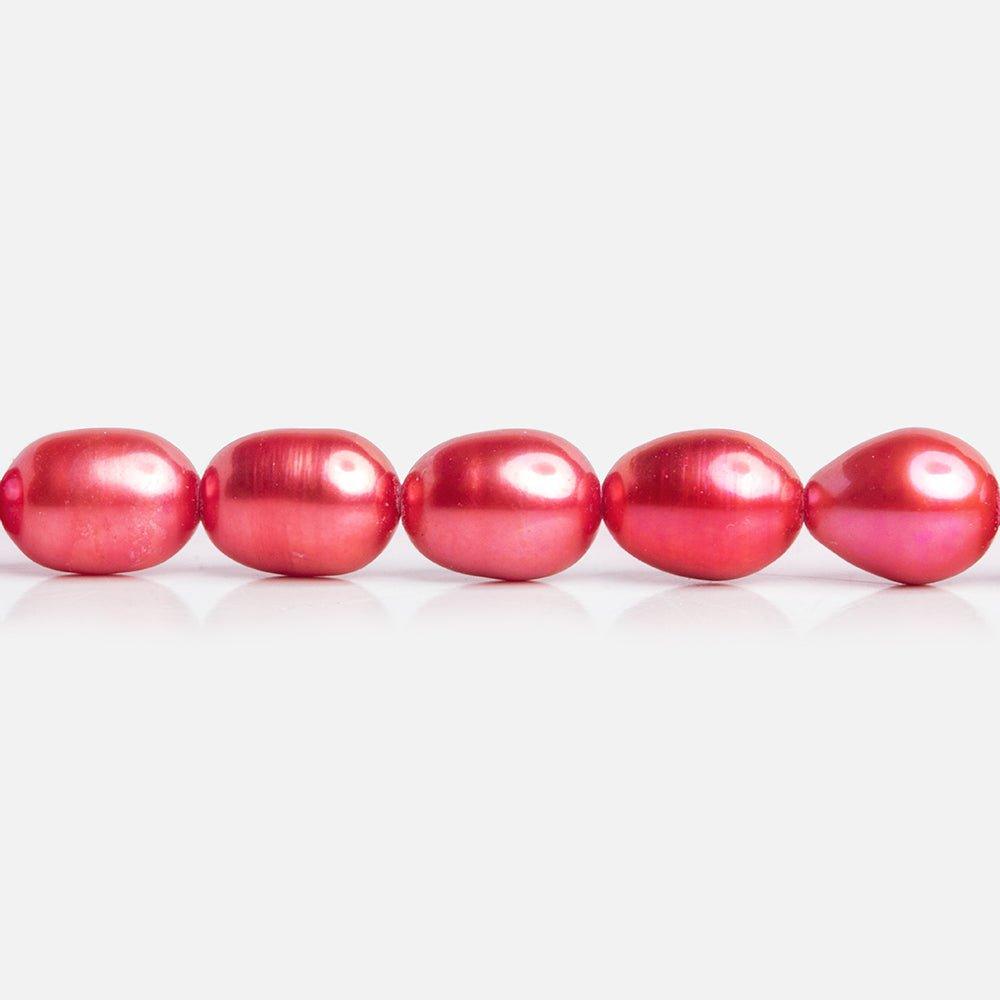 Neon Red Oval Freshwater Pearls 15 inch 48 pieces - The Bead Traders