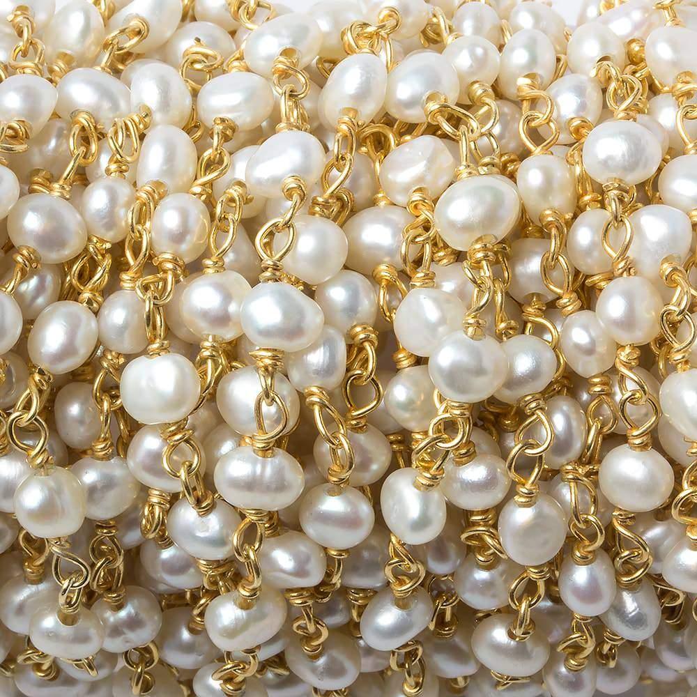 Off White Baroque Freshwater Pearl Vermeil Chain by the foot 33 pcs - The Bead Traders