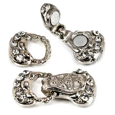 Rhodium plated Magnetic Clasp, Art Deco with Rhinestones 30x14mm, 1 piece - The Bead Traders