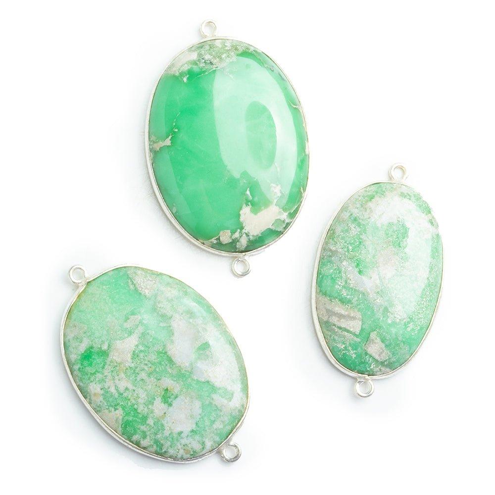 Silver Bezeled Variscite Oval Connector 1 Piece - The Bead Traders