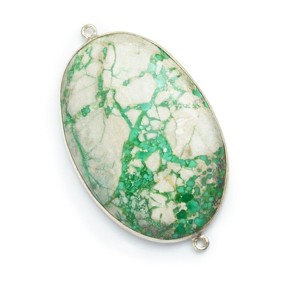 Silver Bezeled Variscite Oval Connector - The Bead Traders